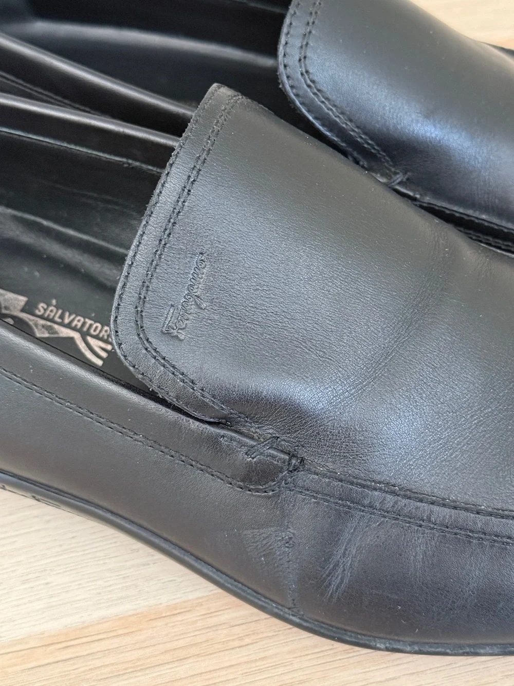 Salvatore Ferragamo Black Leather Slip-On Loafers Men’s size 10.5